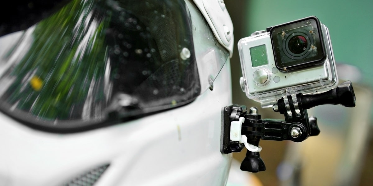 helmet camera attached to motorcycle helmet