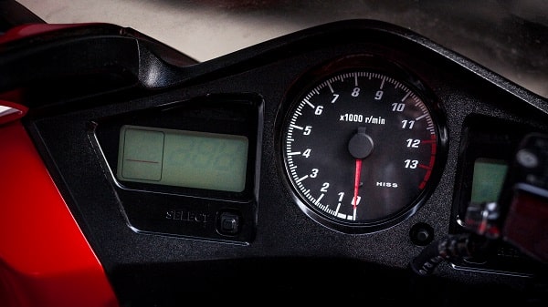 Closeup motorcycle tachometer