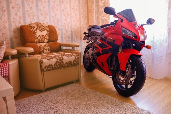 motorcycle in living room
